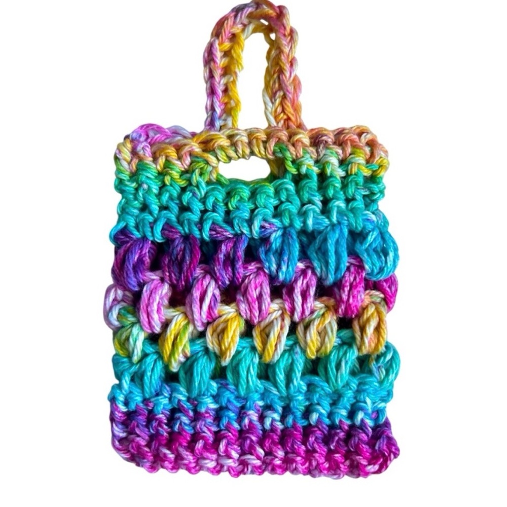 Hand Crafted Crochet Soap Saver Bag Rainbow Cotton Bath Exfoliating Essential - Picture 7 of 9